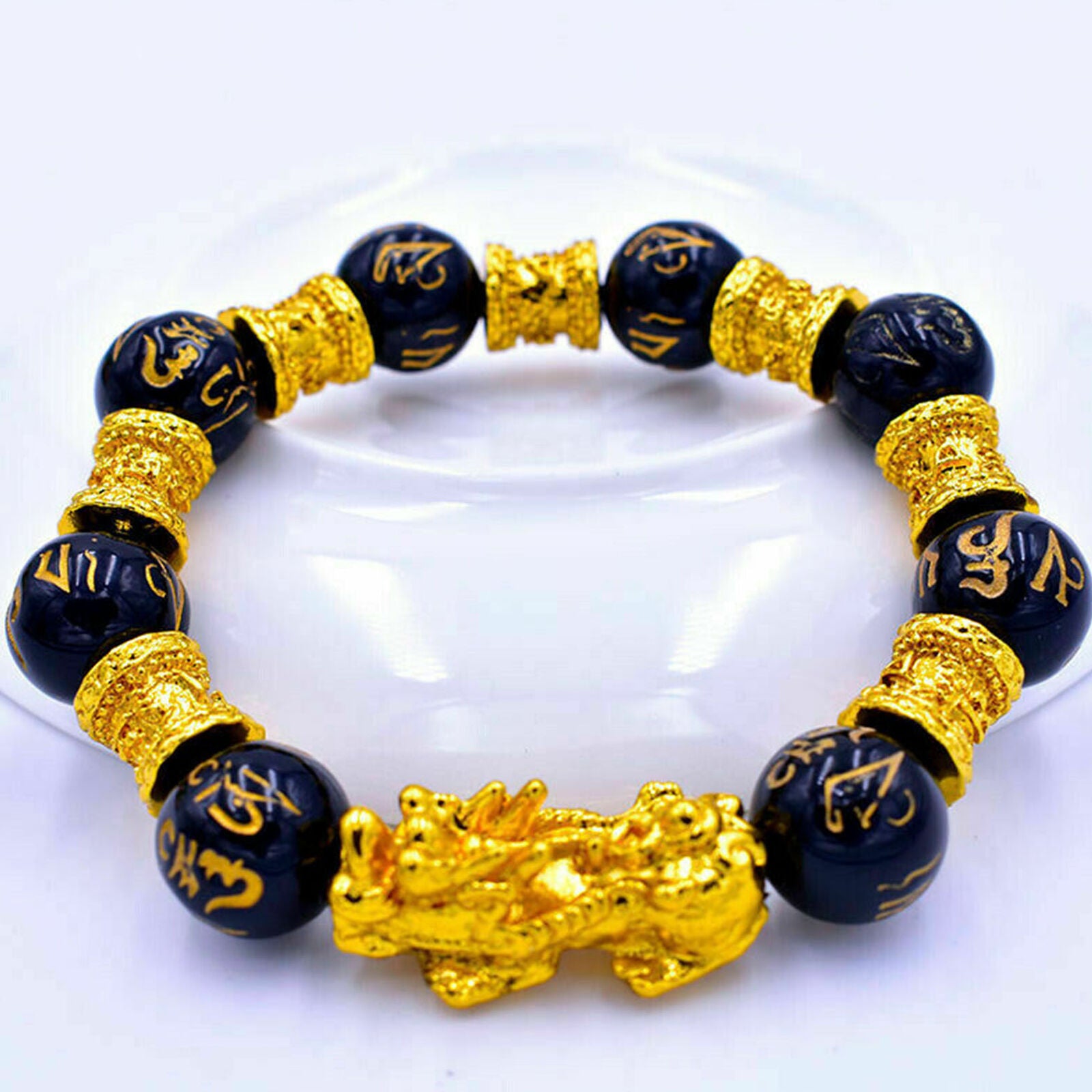 Black Obsidian Feng Shui Bracelet Quality Alloy Wealth Natural Stone