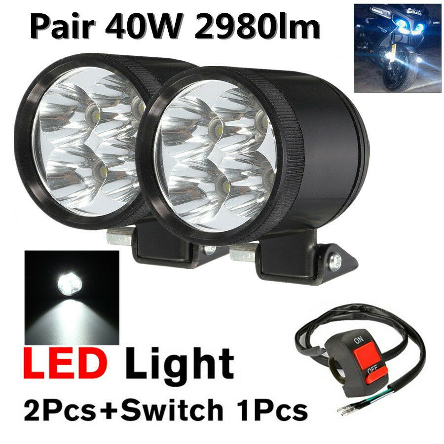 2X40W Motorcycle bike Work LED Spot Driving Fog Light Headlight Lamp New+Switch