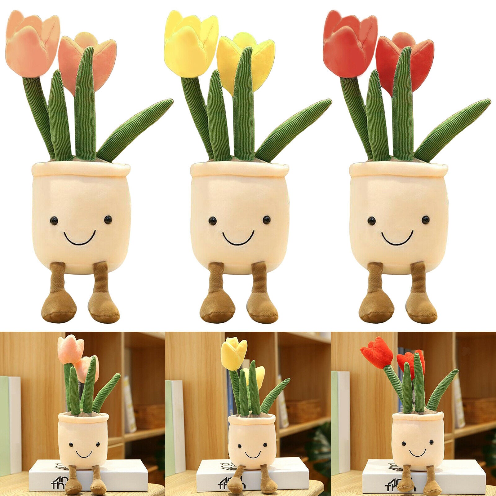3PCS Funny Plush Flower Soft Stuffed Toys Table Top Decor Ornament Kids Gift
