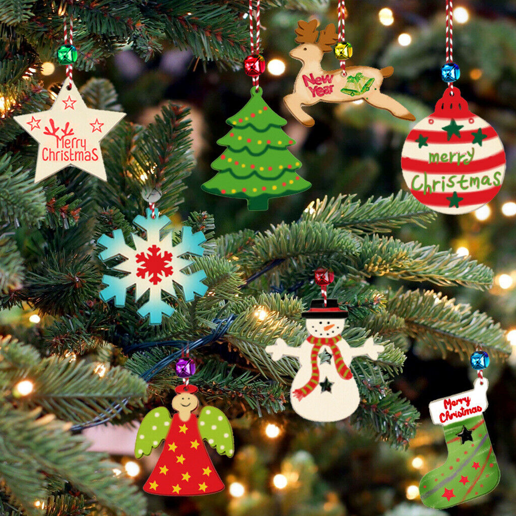 62pack Christmas Wood Chip Tree Ornaments Hanging Pendant Decoration DIY Crafts