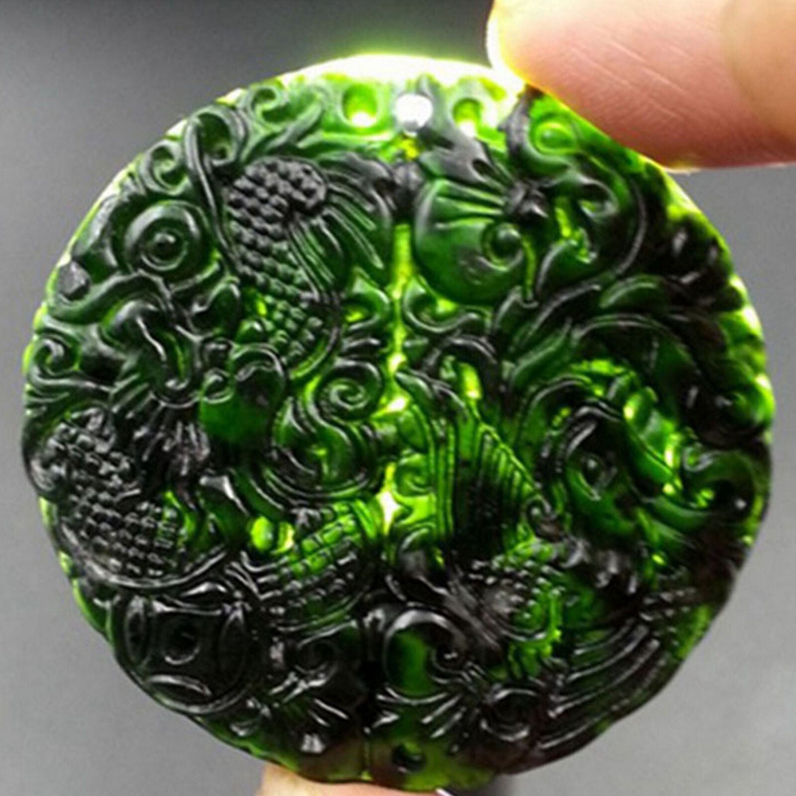 Natural Black Green Jade Taiji Yin Yang Dragon Phoenix Amulet Pendant Gifts