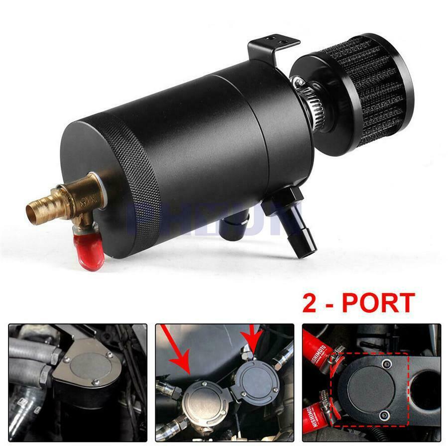 Universal 2-Port Oil Catch Can Tank Reservoir Drain Valve Breather Filter Kit