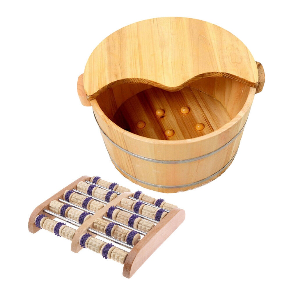 Practical Wood Foot Basin Tub Bath Soaking Bucket Dual Foot Massager Roller