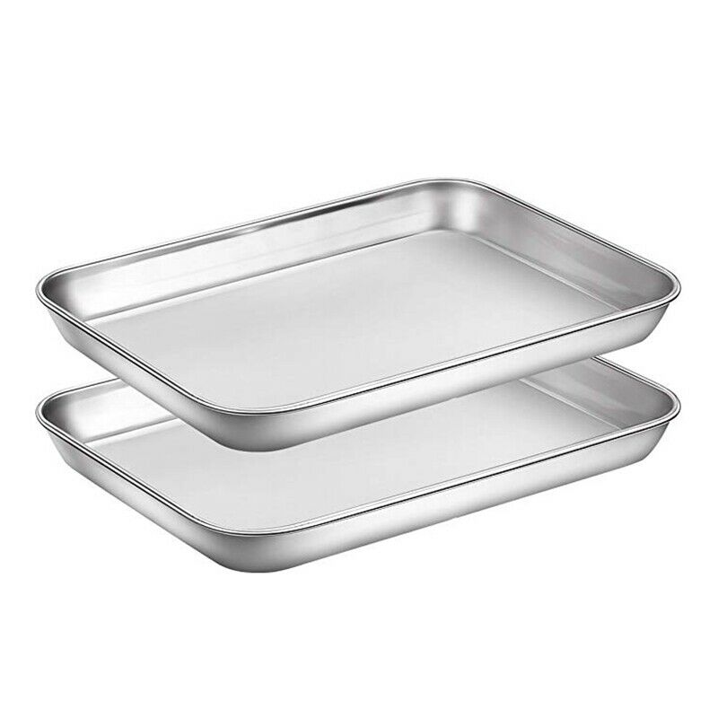 2 Pcs Baking Sheets Set Chef Cookie Sheets Stainless Steel Baking Pans ToasterX1
