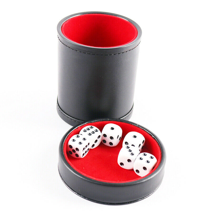 1X New Black PU Leather Flannel Mute Dice Cups With 5pcs Dices Bar Game S.l8