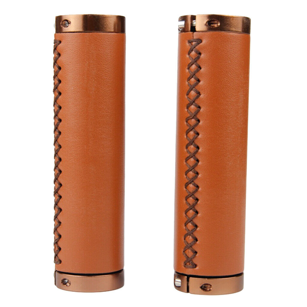 1 Pair PU Leather Bicycle Handlebar Grips Scooter Handlebar Overgrip Brown 1