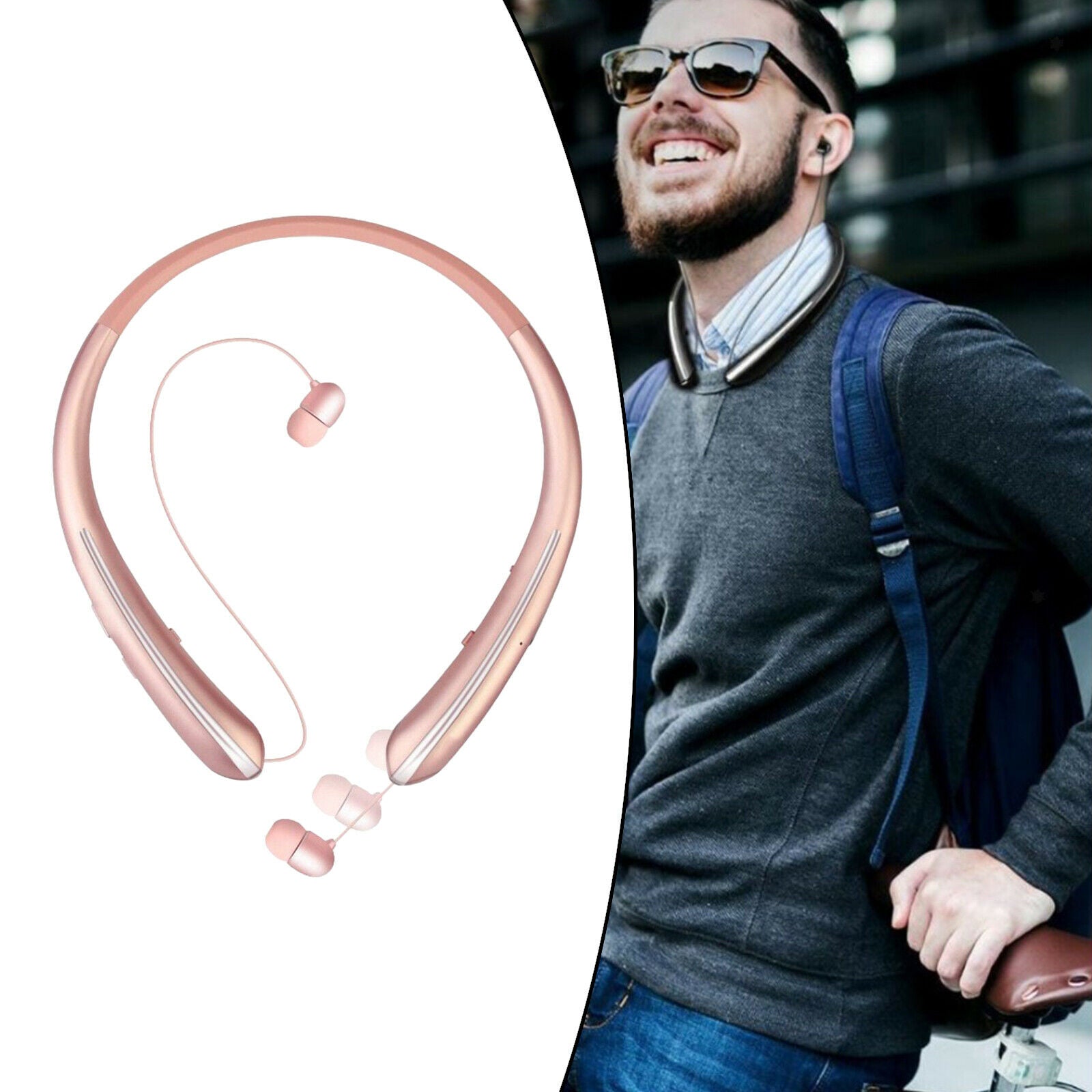 Wireless Women Bluetooth 5.0 Retractable Earbuds HD Headset Sports Neckband