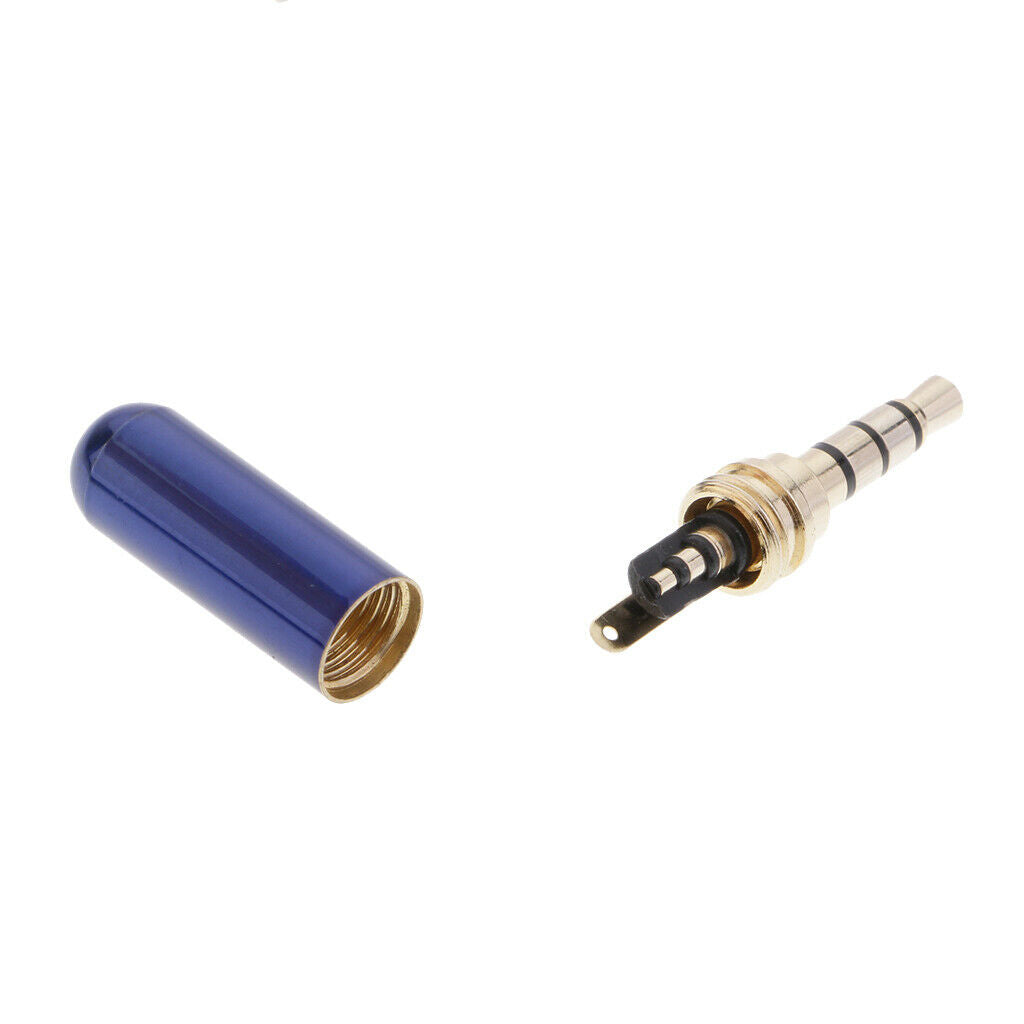 2X 3.5mm 4 Pole Male Repair Headphone Microphone Jack Plug Metal Soldering Blue