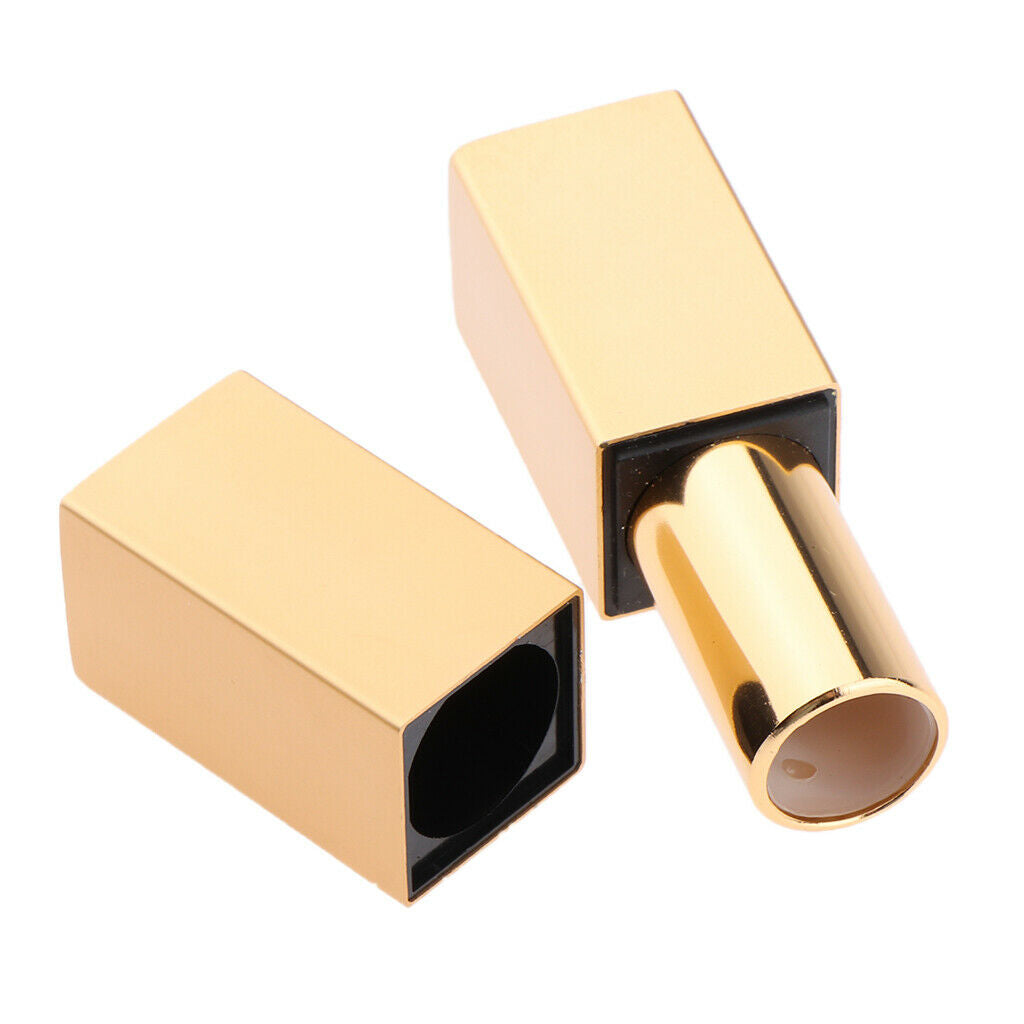 2pcs Empty Lipstick Tube Lip Balm Makeup Containers - Blue+Golden, Golden Flat: