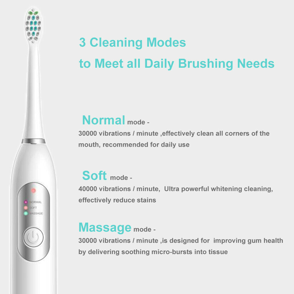 Washable 40000vpm Sonic Whitening Electric Toothbrush Teeth Brush 2 Heads