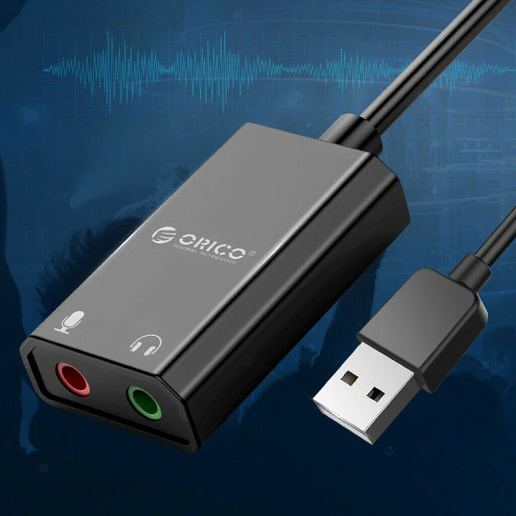 Black 2 Channels USB Audio Adapter External Sound Card Adapter for Win Linux