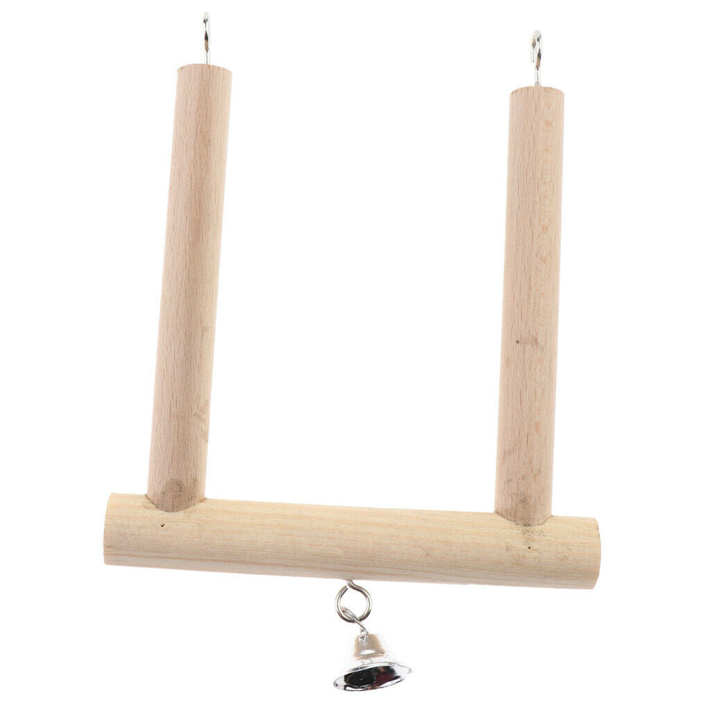 Wooden swing perch with bell for bird cage