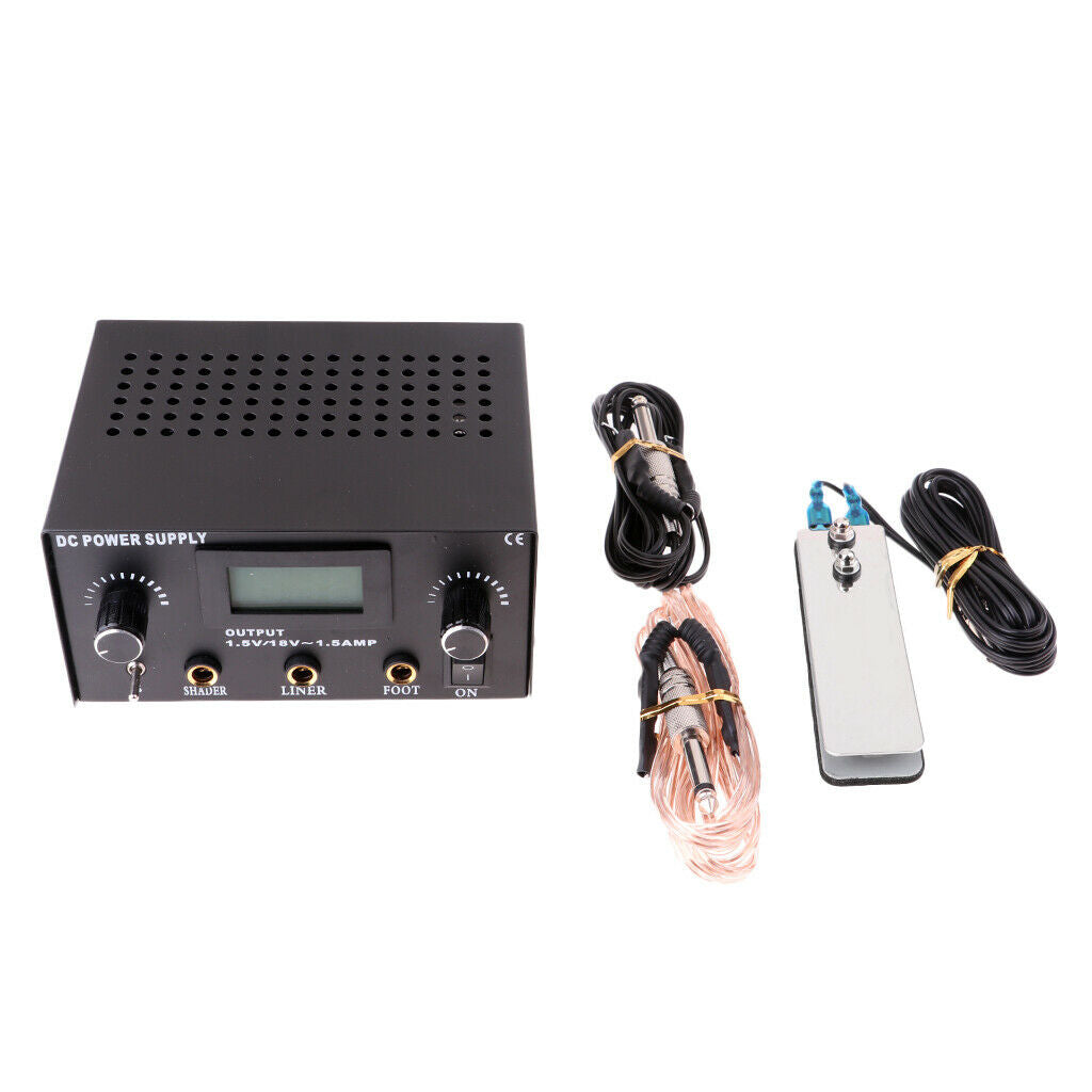 Tattoo Power Supply Digital LCD Dual Machine Foot Pedal Switch 2x Clip Cords