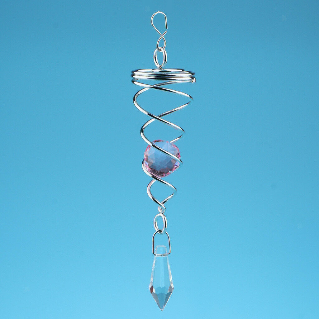 2  CRYSTAL SPIRAL WIND SPINNER for INDOOR OUTDOOR PINK