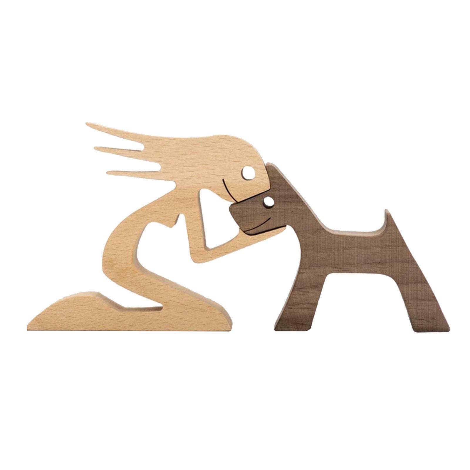 2pcs Wood Carving Cute*Dog Statue Pet Sculpture Statue Bookcase Shelf Decor