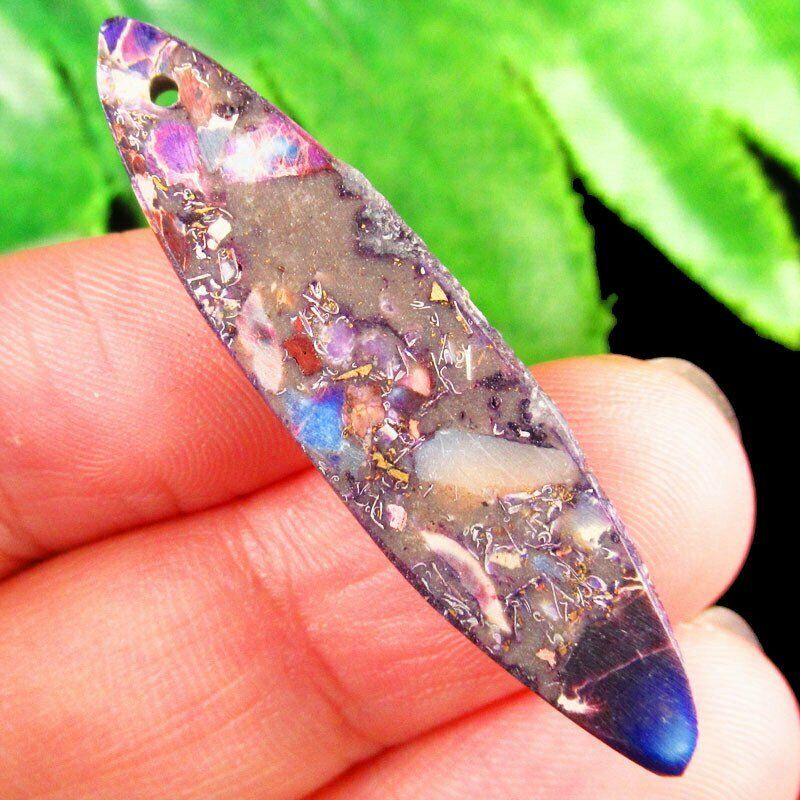 2pcs Purple Man-made Sea Sediment Jasper Pyrite Olivary Pendant Bead A-537DP