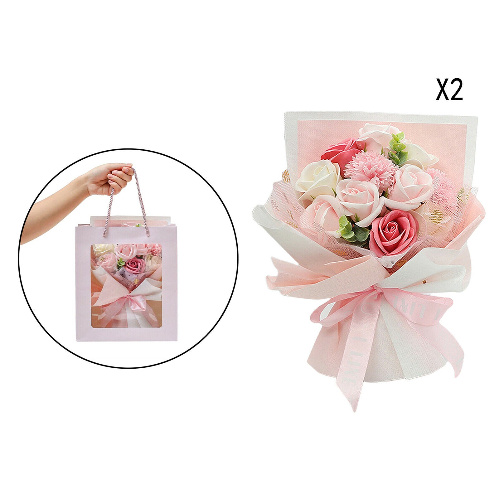 2pcs Carnation Rose Soap Flower Bouquet Birthday Valentine's Day Gift Party