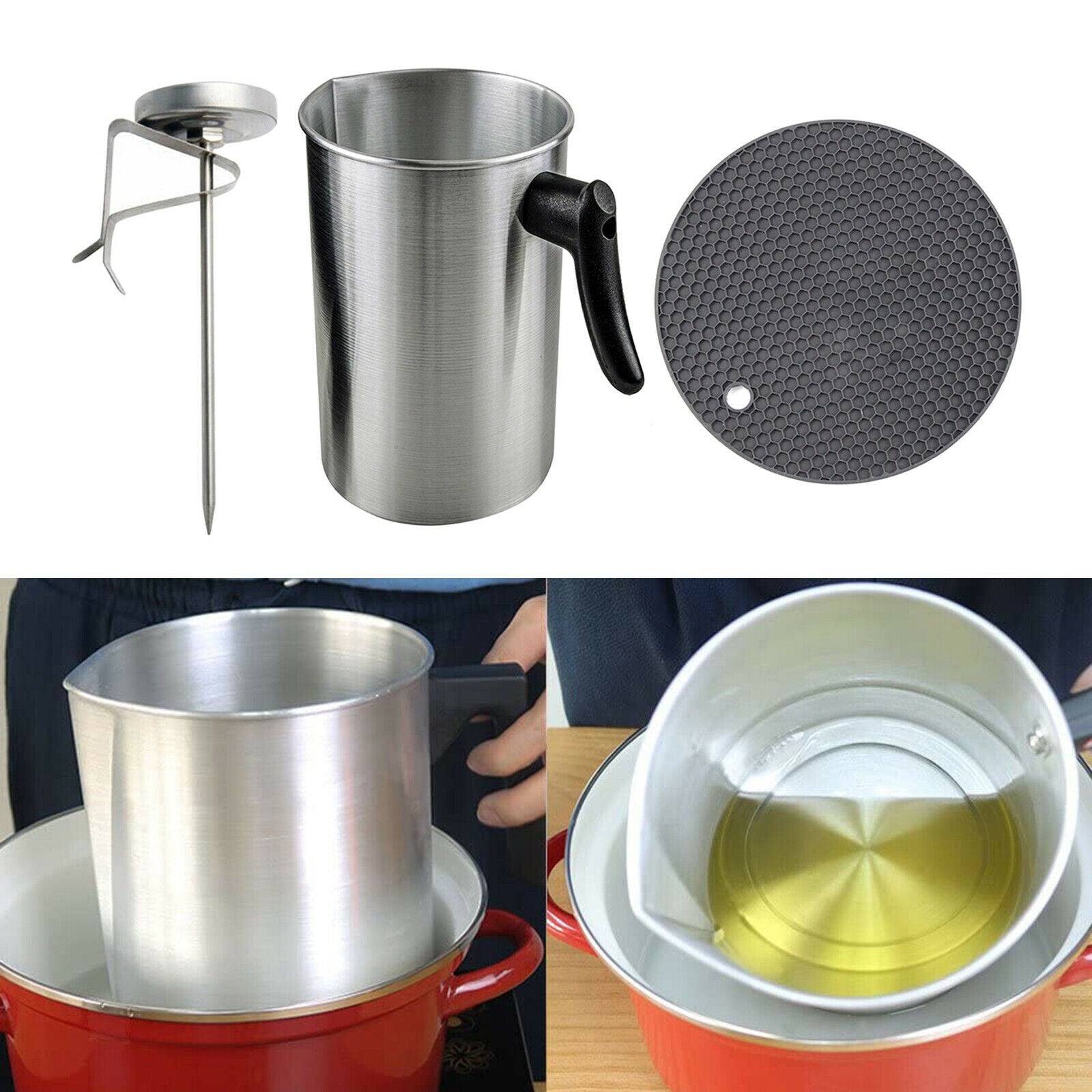 3 Liters Candle Melting Pot Holder Set with Thermometer Thick Aluminium