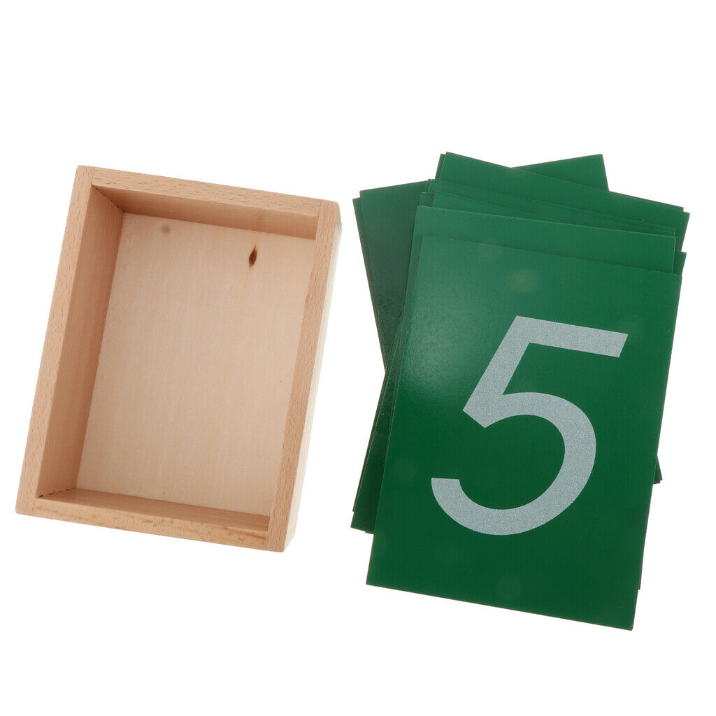 Montessori math learning game, wooden box with 0-9 number cards (green)