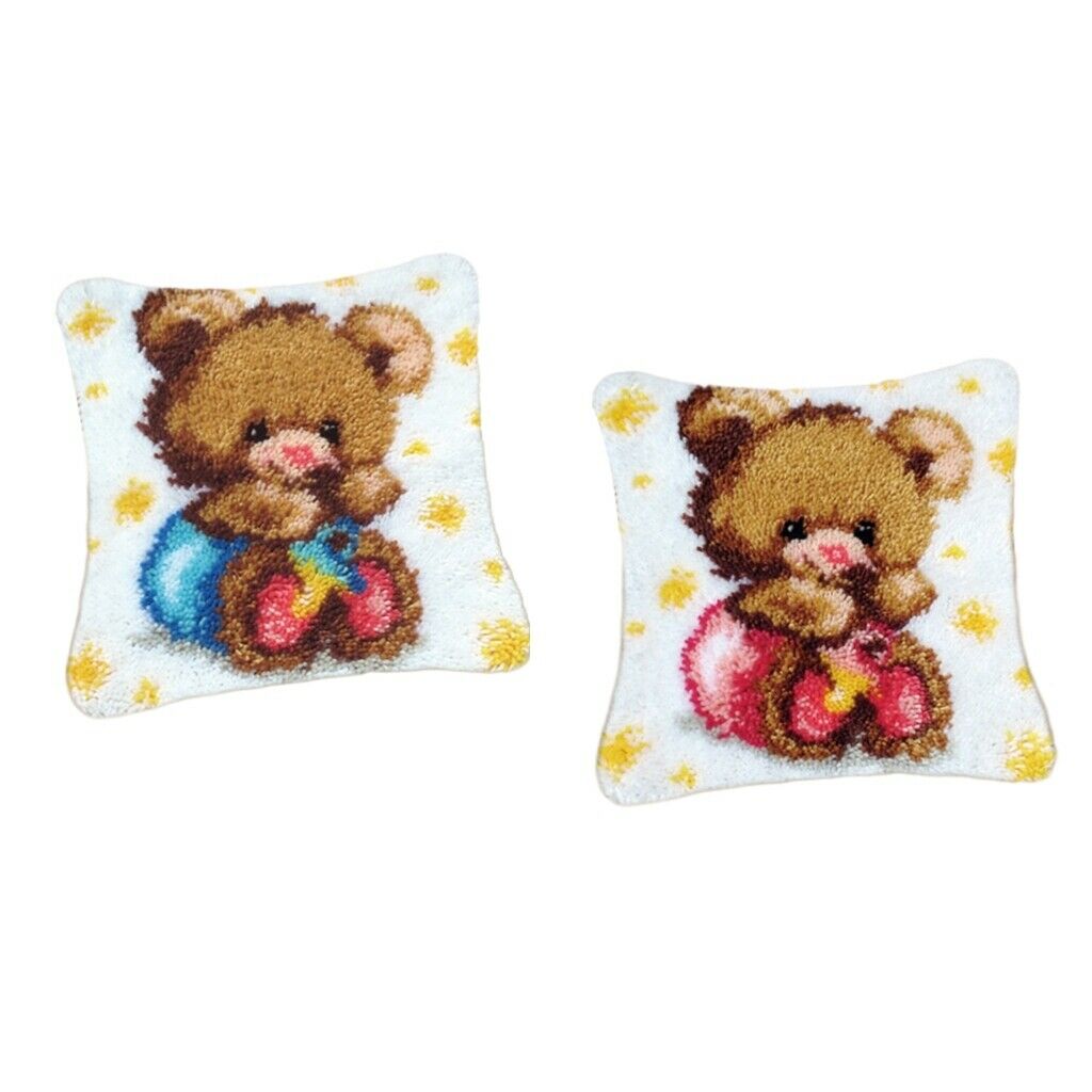 2 Pack Bear Latch Hook Rug Kit Cushion Pillow Home Decor for Beginners