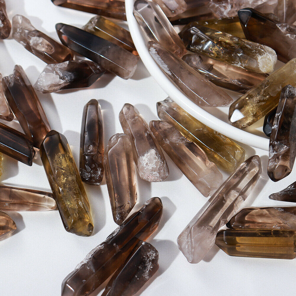 Natural Smoky Quartz Crystal Monocrystal Reiki Wand Healing Points Stone Bulk