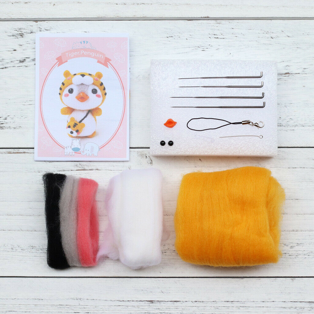 Animal Needle Felting Kit For Beginner with Basic Tools penguin tiger