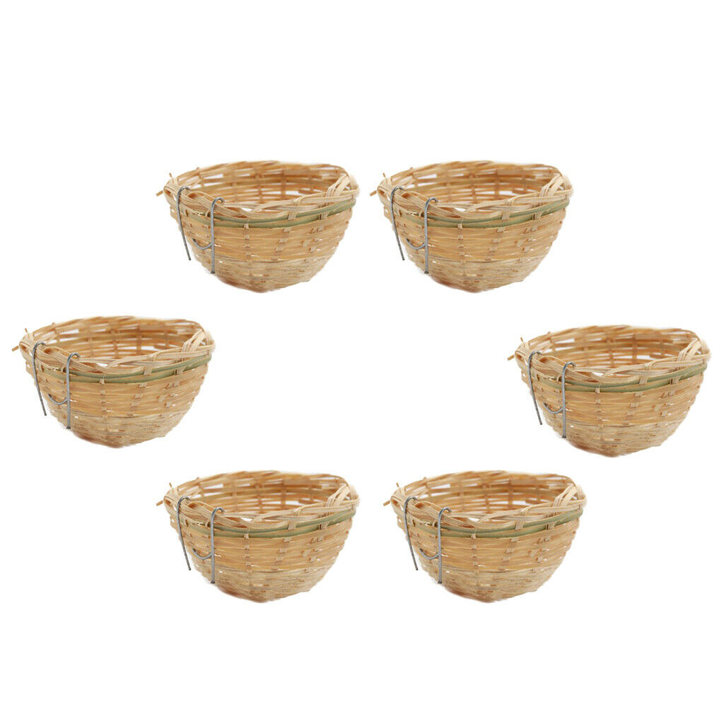 6pcs Cage Hanging Bamboo Wicker Canary Nest Pans Small Bird Resting Caves