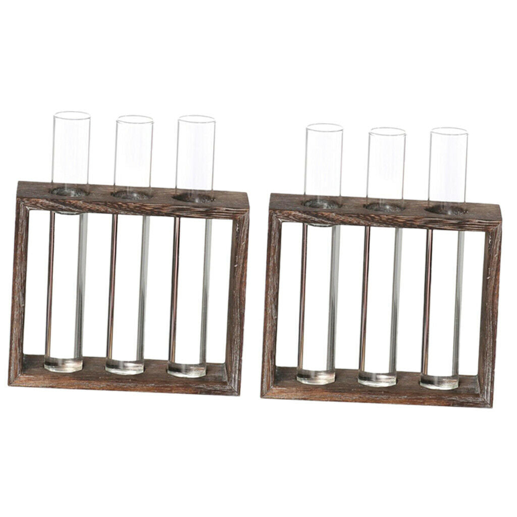 2pcs Glass Vase Test Tube in  Stand for Flowers Plants Home Decor 3 Tube