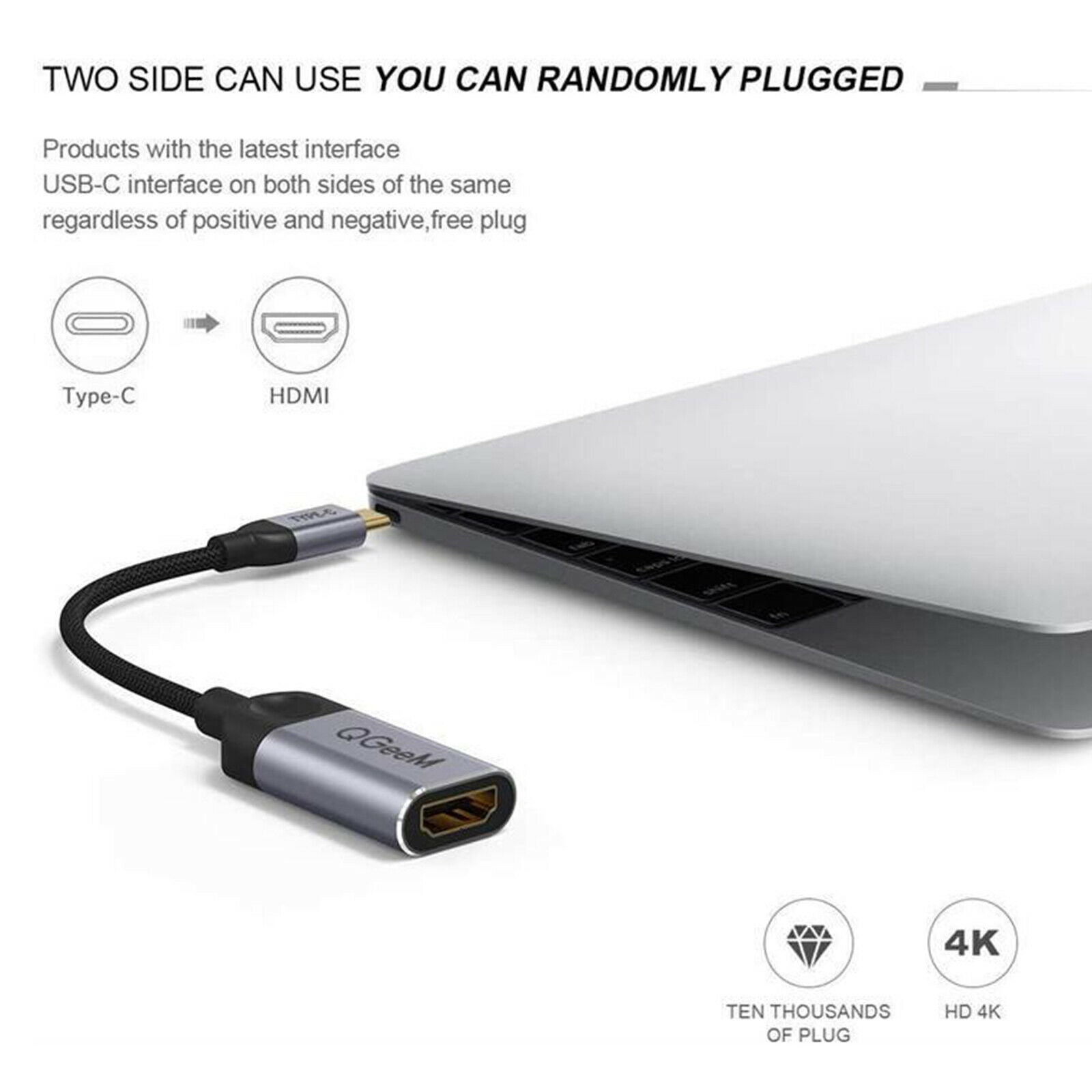Type-C USB C to HDMI Adapter 4K Cable 4K@30Hz Compatible with MacBook Pro