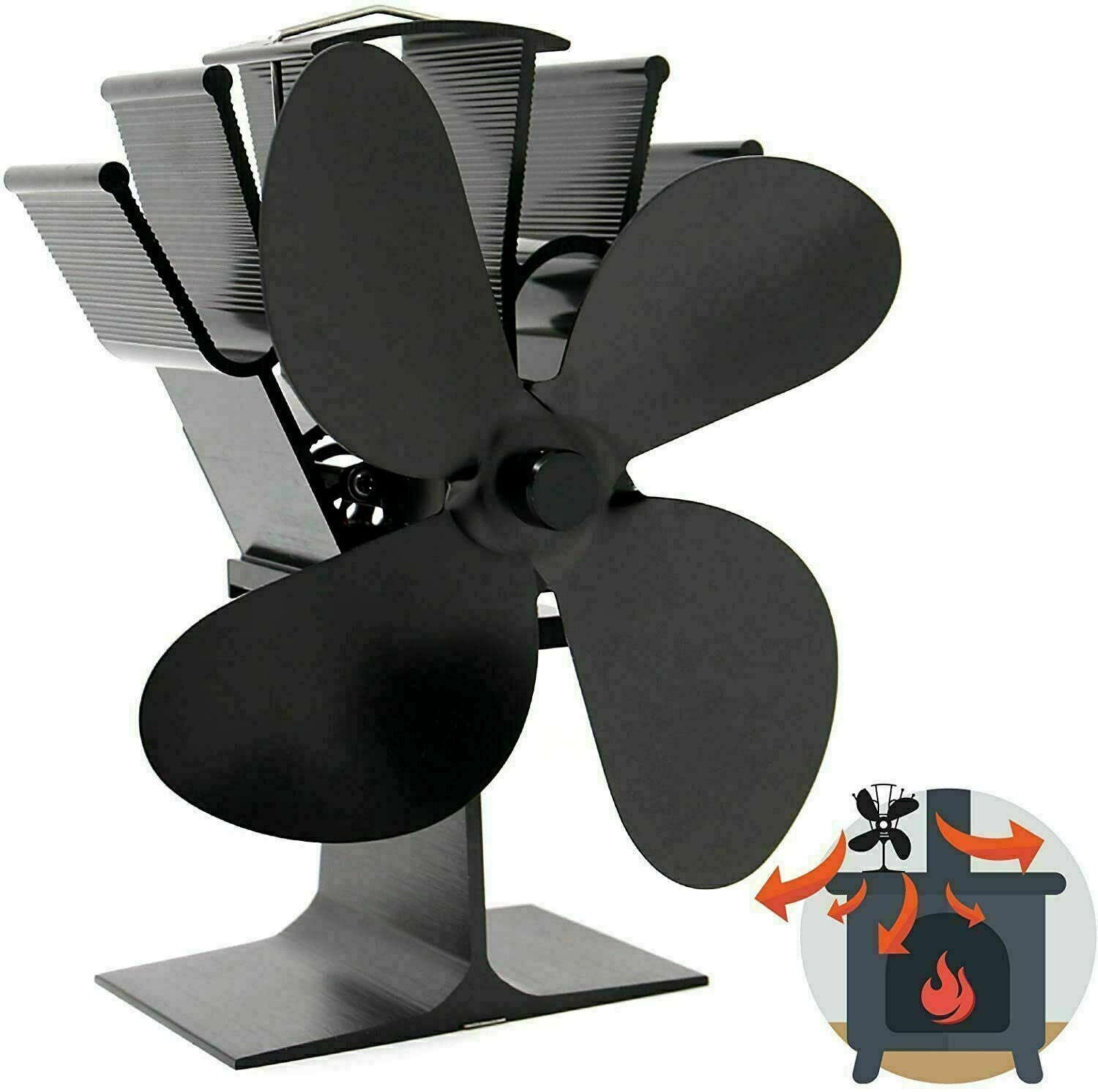4-Blades Heat Powered Wood Stove Fan Wood Log Burner Eco-Friendly Fireplace Fan