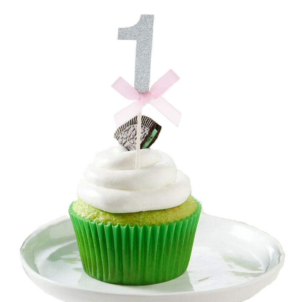12x Glitter Number One Cake Toppers Cupcake Picks Kids 1st First Birthday