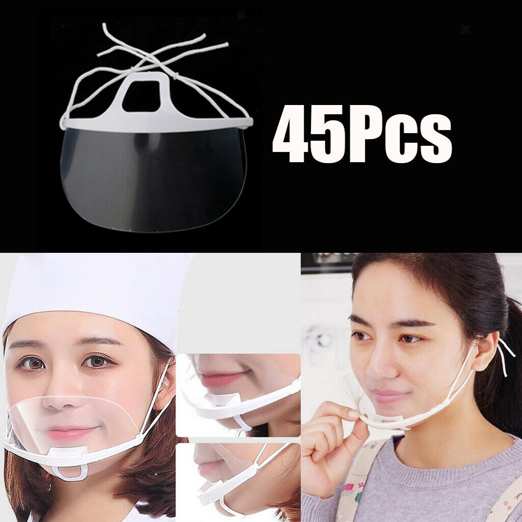 45Pcs Clear Plastic Safety Mouth Shield Cover Guard Anti-fog Hotel Protector