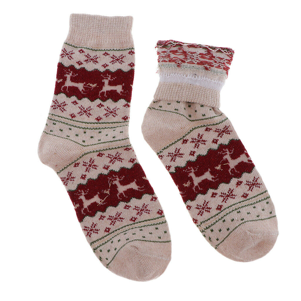 2 Pairs Wool Blend Elk Crew Socks Winter Xmas Holiday Home Floor Ankle Socks