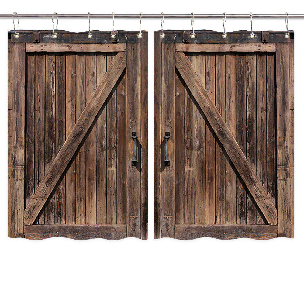 Rustic Wood Barn Door Window Curtain Treatments Kitchen Curtains 2 Panels 55X63"
