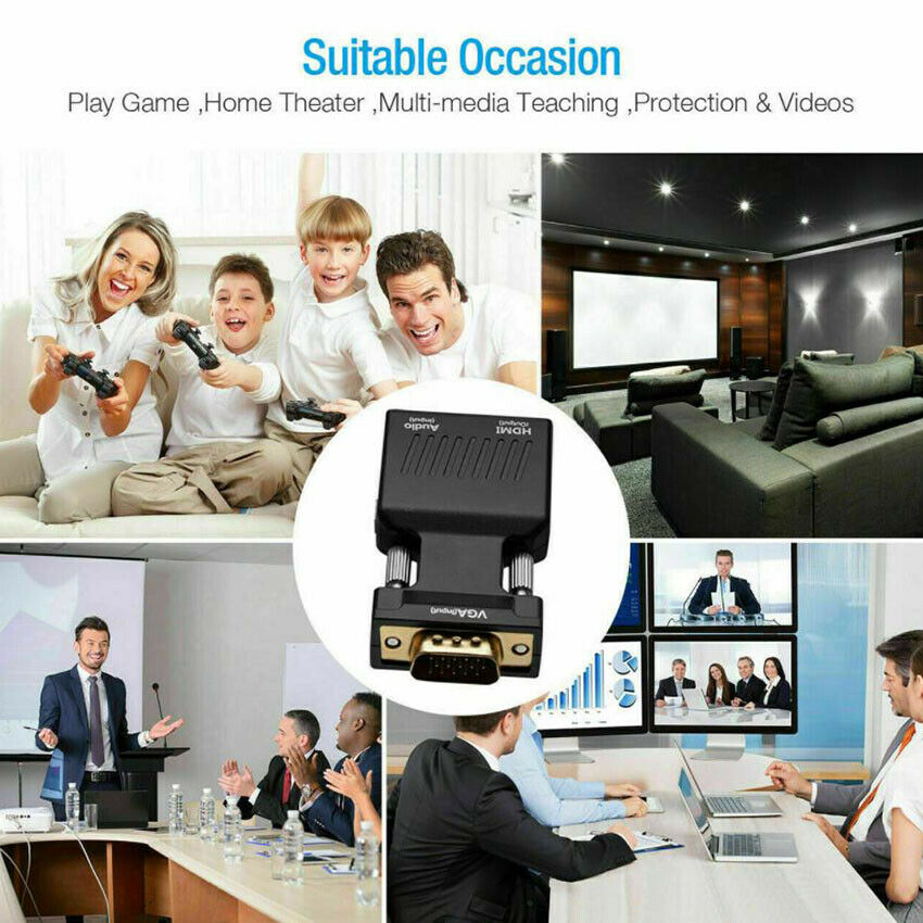 1PC VGA To HDMI Adapter FHD 1080P Audio Video Converter Laptop PC To TV HDTV AV