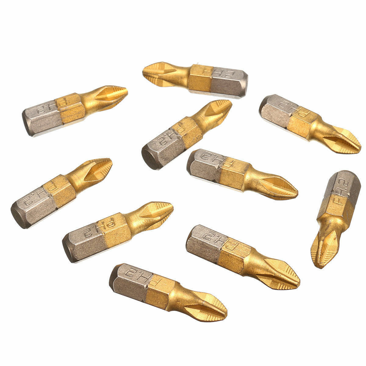 10X 1/4" Titanium Coated Anti Slip Hex Shank PH2 Screwdriver Bit Drill Bits 25mm