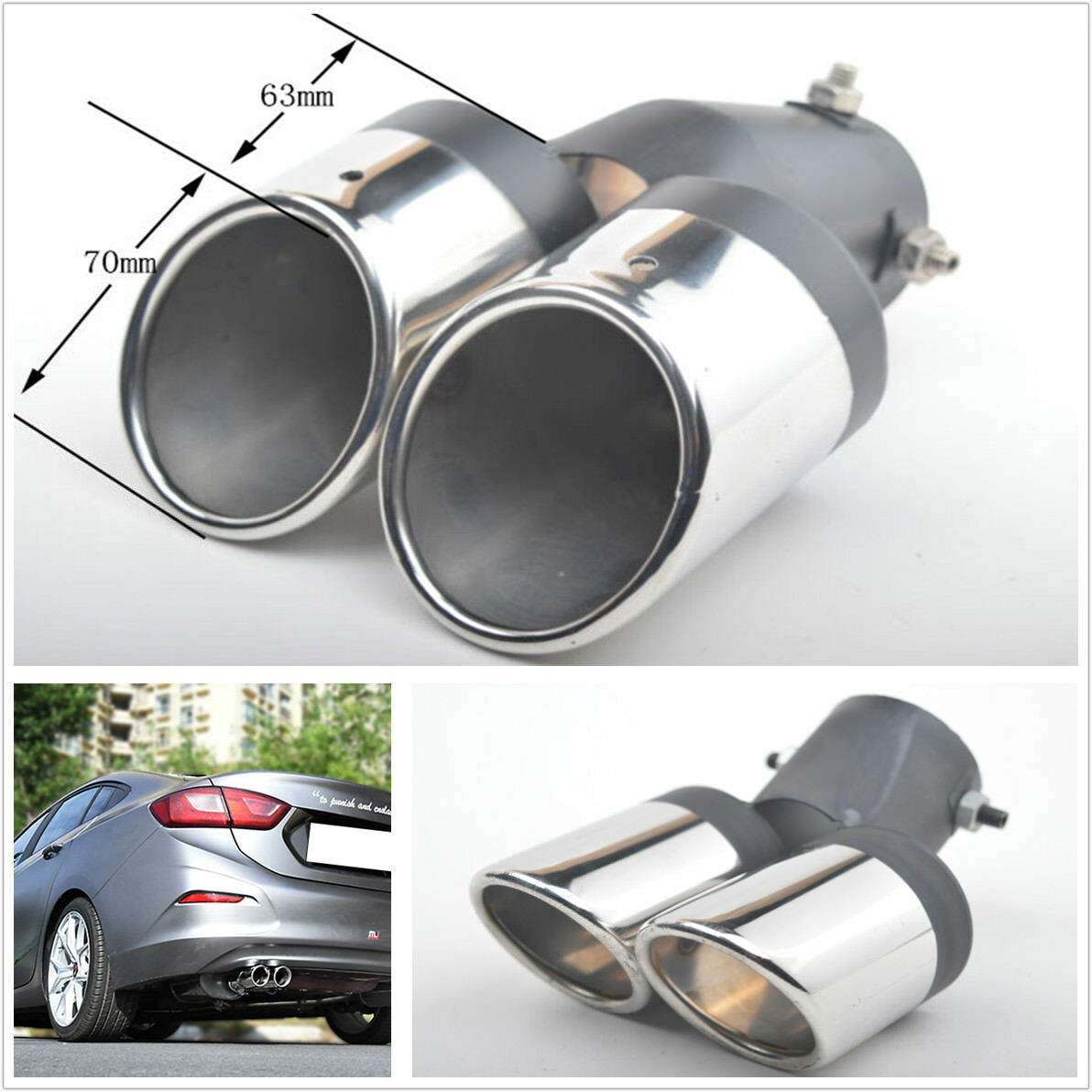 Twins Rear Bent Stainless Steel Car Exhaust Dual Pipe Chrome Tail Muffler Tip
