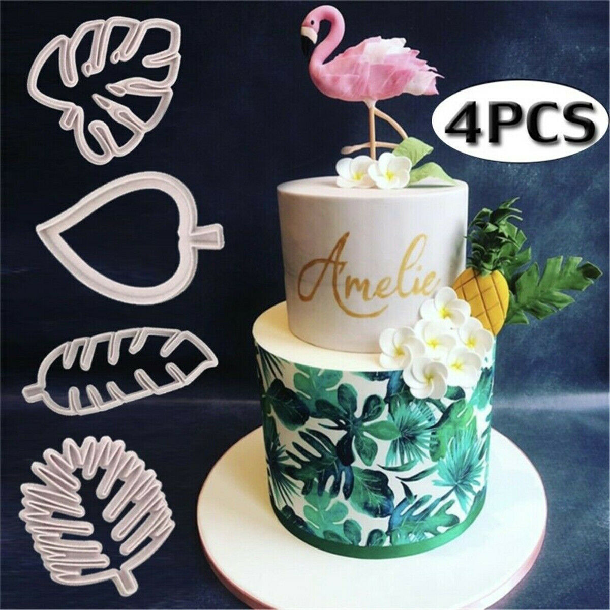 4Pcs Tropical Leaf Fondant Cake Mold Embossed Candy Biscuits Cookie Cutter Mould