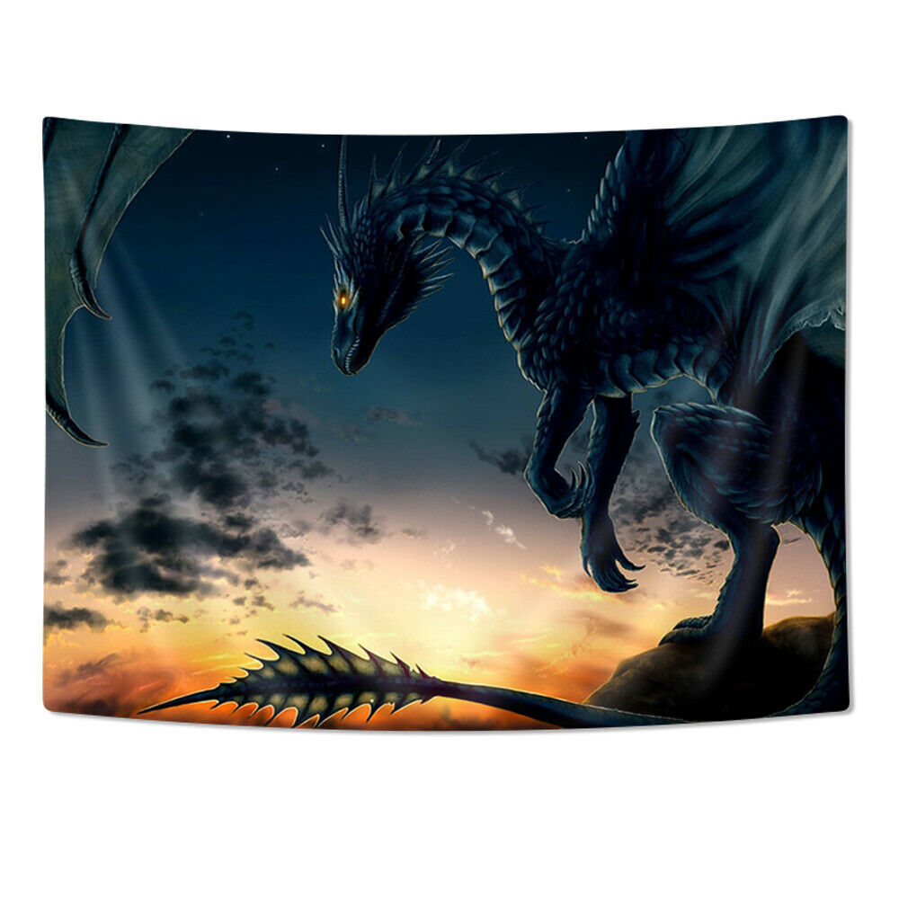36x24" Dragon and Sunrise Tapestry Wall Hanging Blanket Wall Art