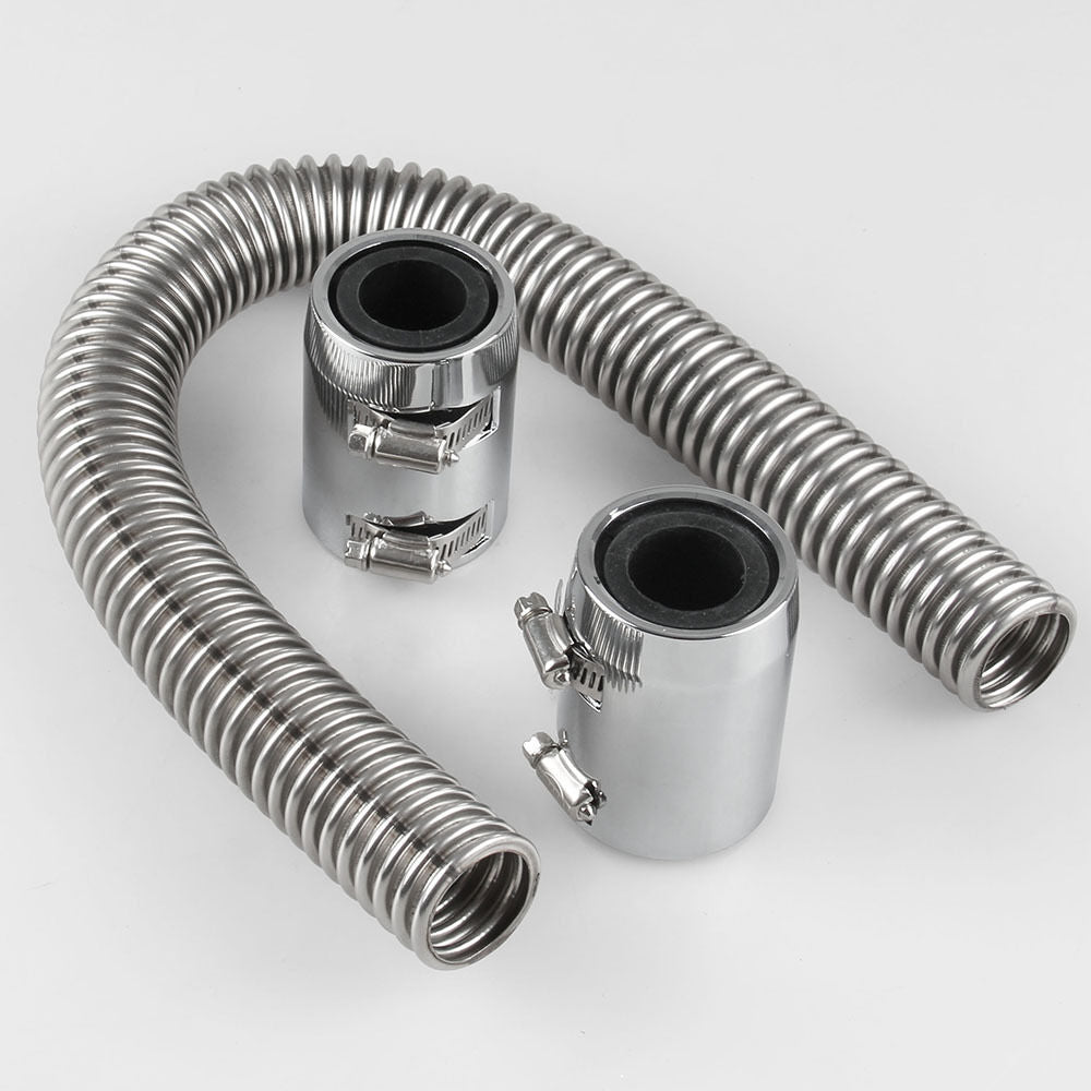 24" Stainless Steel Chrome Radiator Flex Coolant Water Hose Caps/Radiator cover