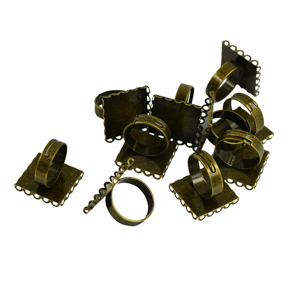 10pcs Cabochon Setting Rings Adjustable Bronze Plated Fit 20mm Square Bezels
