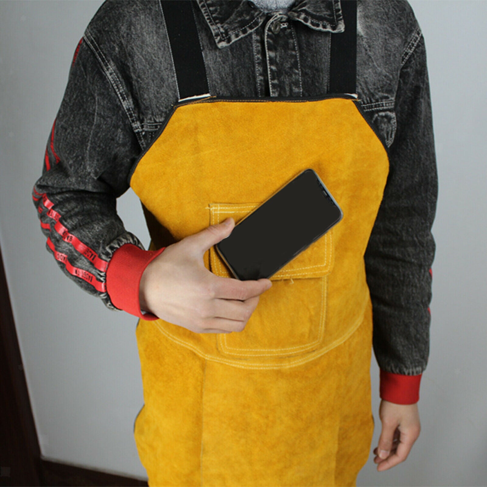 Welding Clothing Cowhide Welding Apron Split Leg for 170-180cm Men Yellow