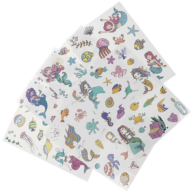 2Sheets Cartoon Kids Tattoo Stickers Mermaid Temporary Tattoo Party SuppliesL Qx
