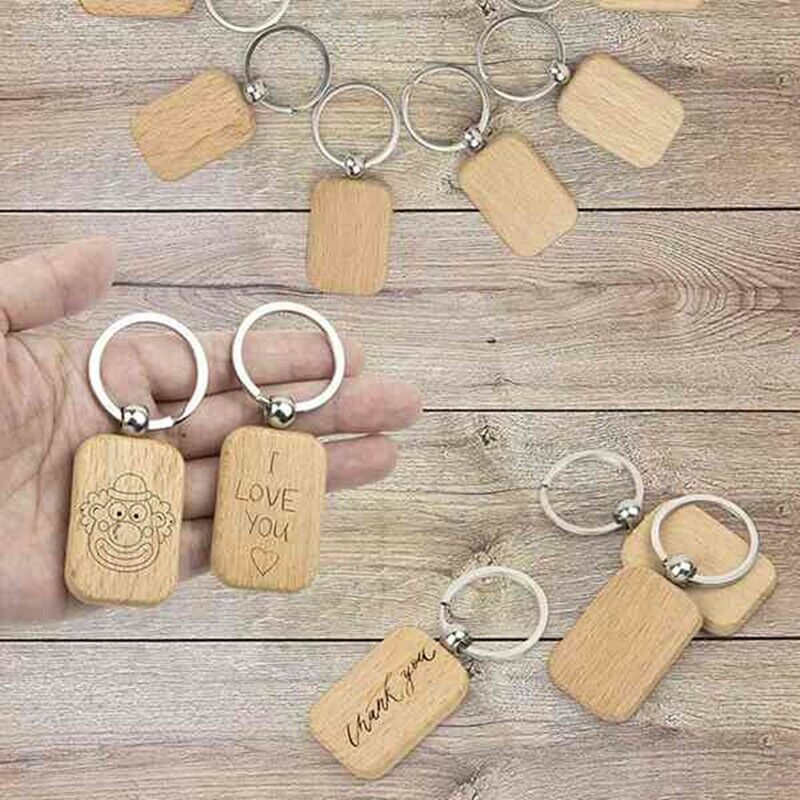 25Pieces Blank Wooden Key Chain Diy Wood Keychain s Key Tags Jewelry FindingT4F8