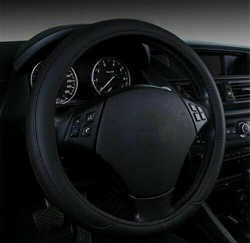 Black PU Leather Car Steering Wheel Covers Comfortable Grip 4-Season Universal