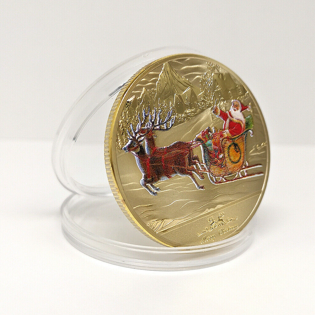 1piece Happy New Year Santa Claus Coin 40mm Collectable Badges Golden