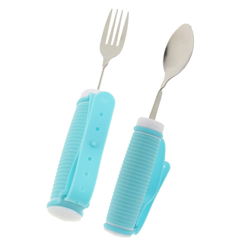 Elderly 2 Pcs Stainless Steel Good Grip Spoon Forks Kitchen Aids For Eating