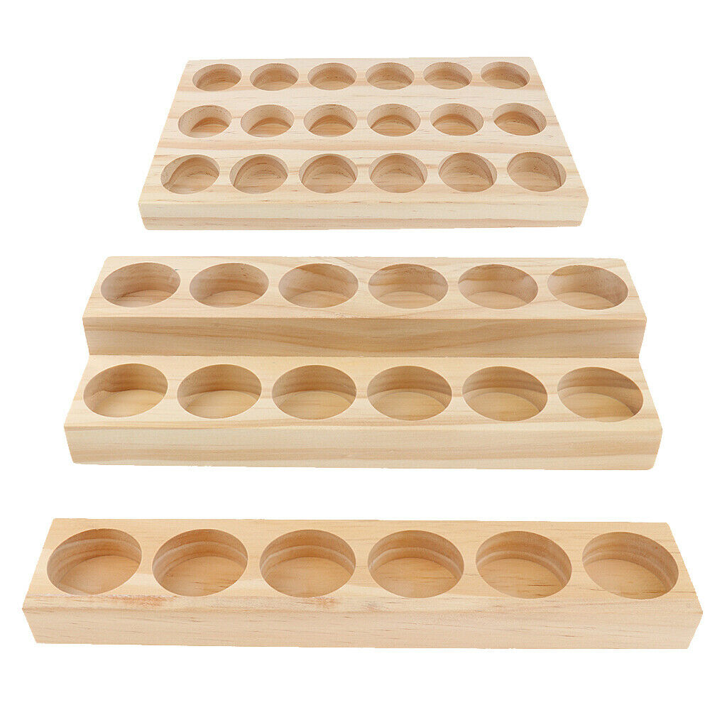 3 Packs 6/12/18 Holes Natural Wood Essential Oil Display Rack Organizer