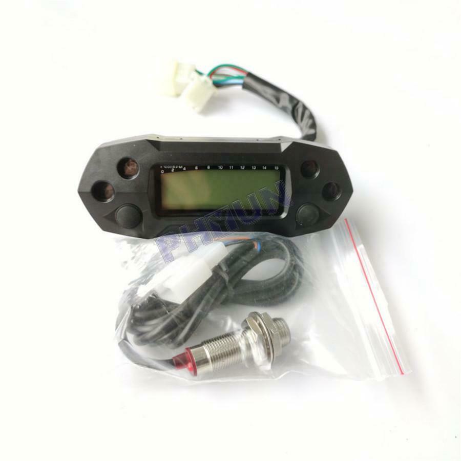 Motorcycle LCD Digital Speedometer Odemeter Tachometer w/ Sensor 12V Universal