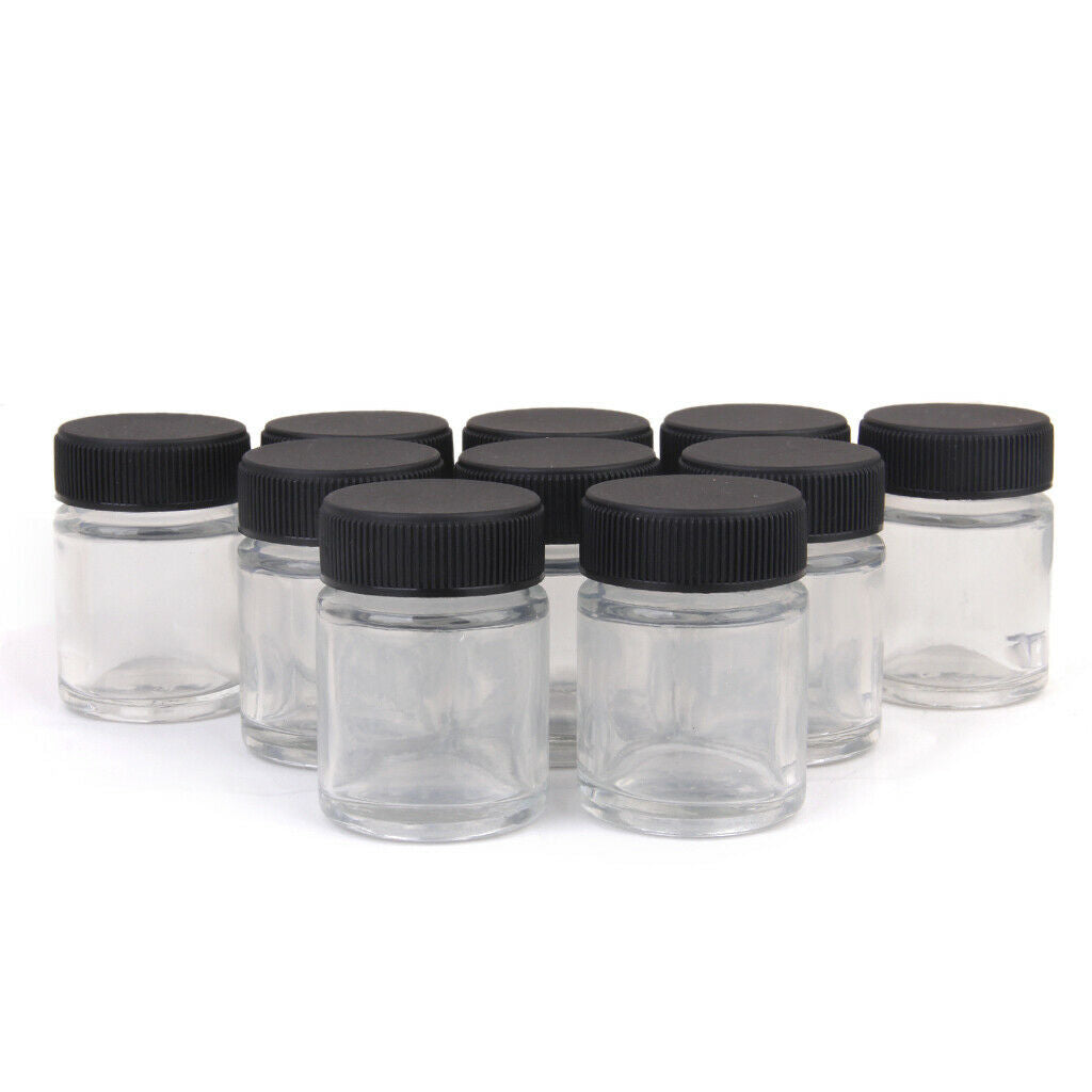 10pcs Standard 22CC Glass Airbrush Bottles Black Lids Airbrush Bottle Set